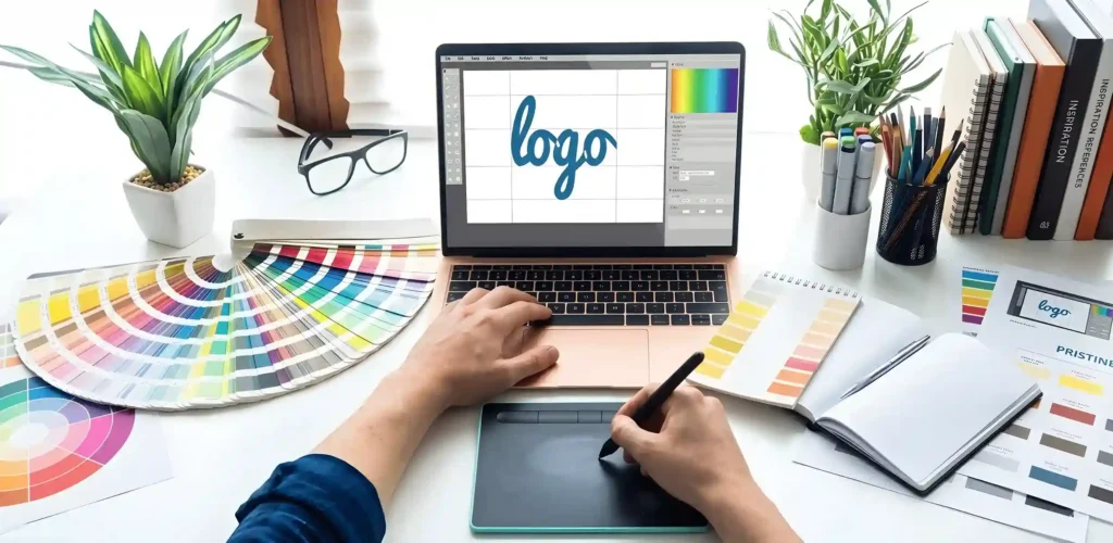 Création de logo professionnel et recherche graphique sur logiciel de dessin vectoriel.